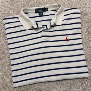 Vintage Polo Ralph Lauren Polo Shirt | White/Navy Stripe | XL